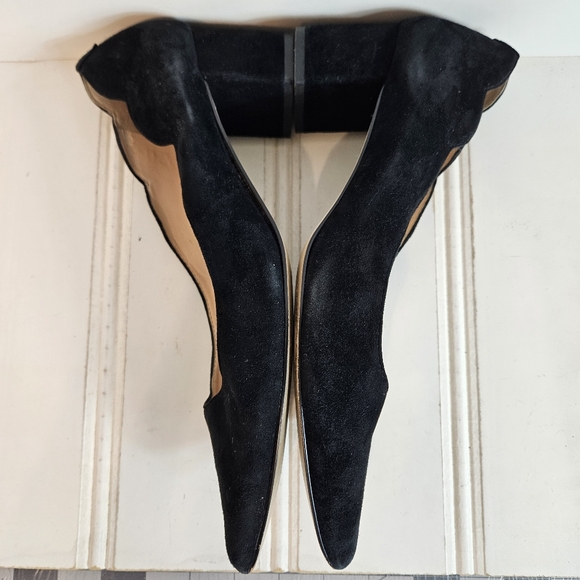 Kate Spade Heels Womens Size 9.5 Mindy Yasmin Black Suede Scalloped Shoes - Picture 7 of 16